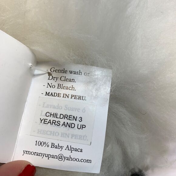 Real Alpaca White Black Plush Stuffed Animal Llama with Natural Fur - Picture 8 of 9